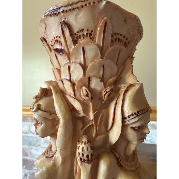 Vintage Resin Carved Vase – Exotic Temple Ladies Figurative Folk Art Decor - Picture 11 of 14